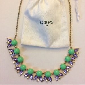 J Crew Bubble Necklace Green w/ Purple Crystals